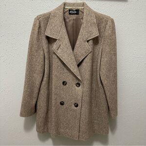 VINTAGE Arlette Wool Pea Coat Large Beige Tan Preppy Classic Office Career